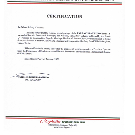 Certification of Residual Waste Garbage
